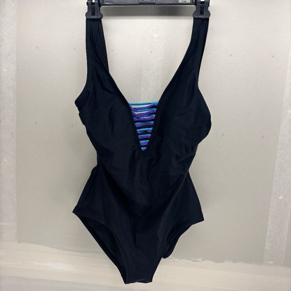 Vintage Cole of California  One Piece Black Blue Purple Size 10 EUC‎